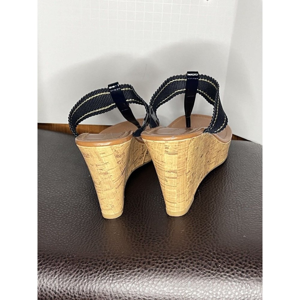 Tommy Hilfiger Ladies Shoes Black High Heel Wedge Platform Logo Cork 7.5 M - Picture 3 of 10